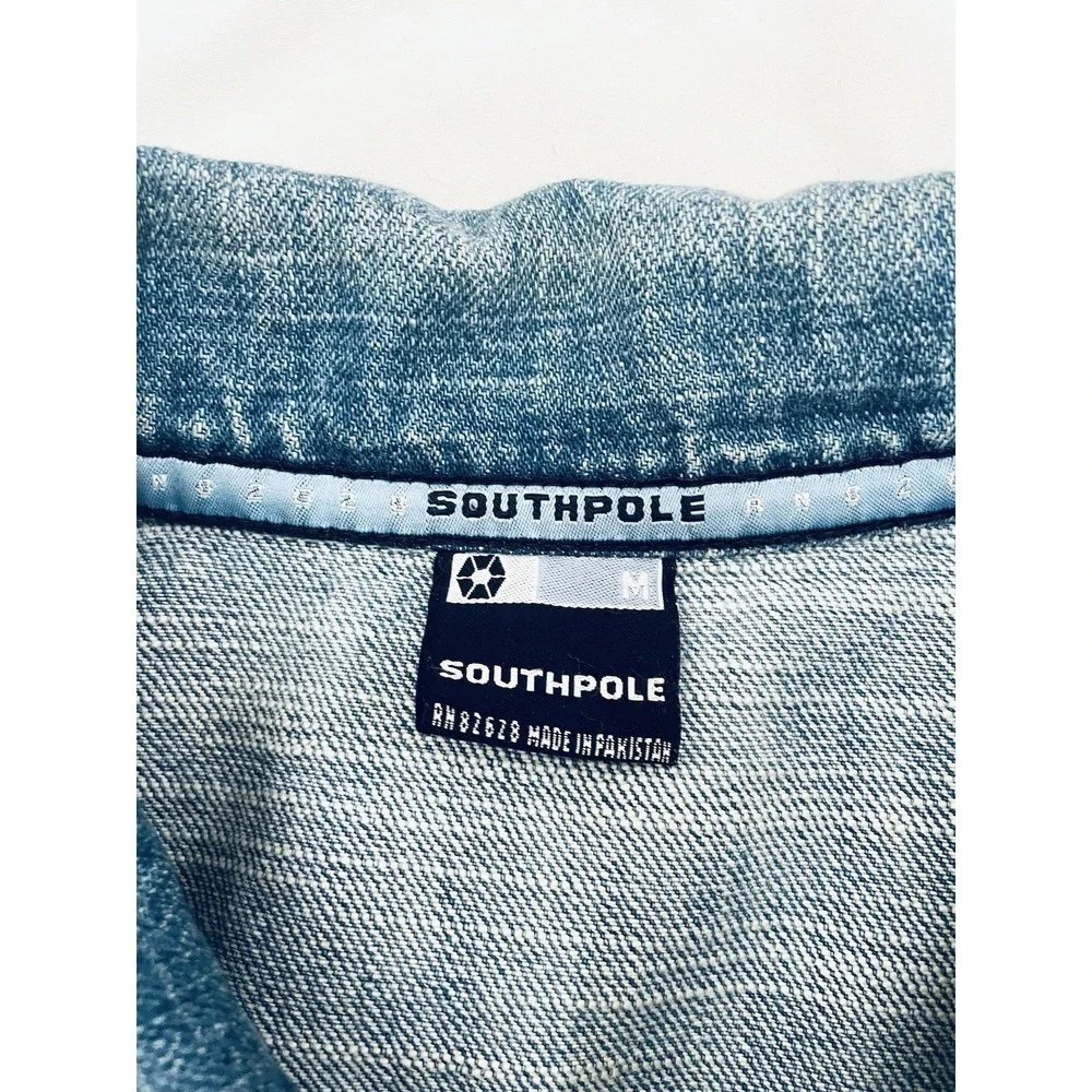 Vintage Y2K SOUTHPOLE Embroidered Denim Vest M Oversized Hip Hop Streetwear